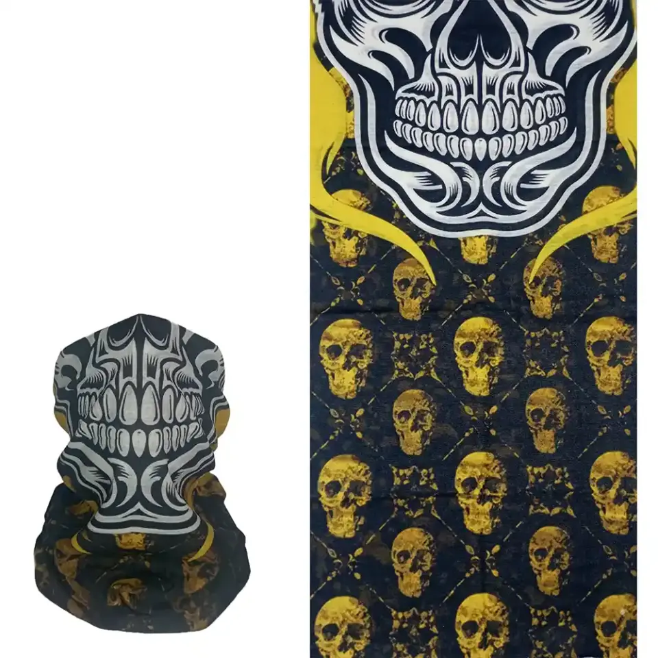 Sarı Kurukafa Desenli saça bağlanan buff Boru Bandana Saç Bandı
