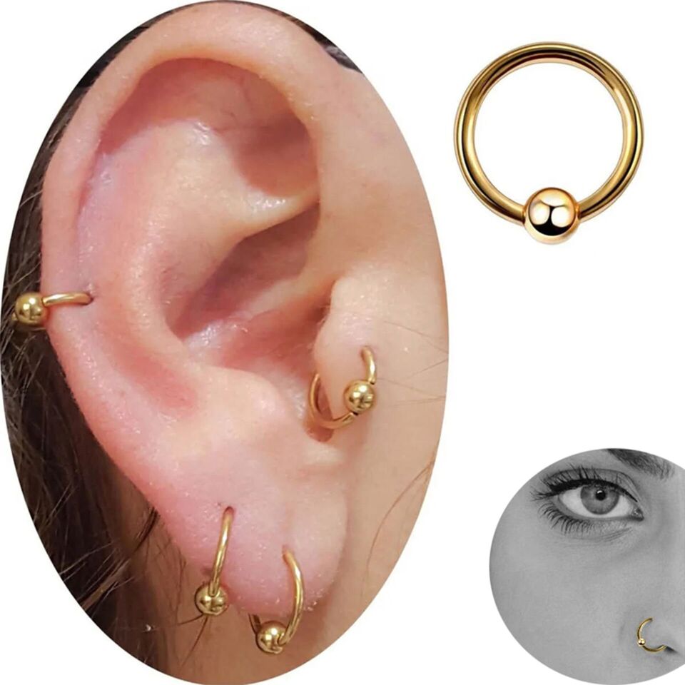Gold Çelik Toplu Halka Piercing, Tragus-Smiley-Helix-Dudak-Auricle-Kıkırdak