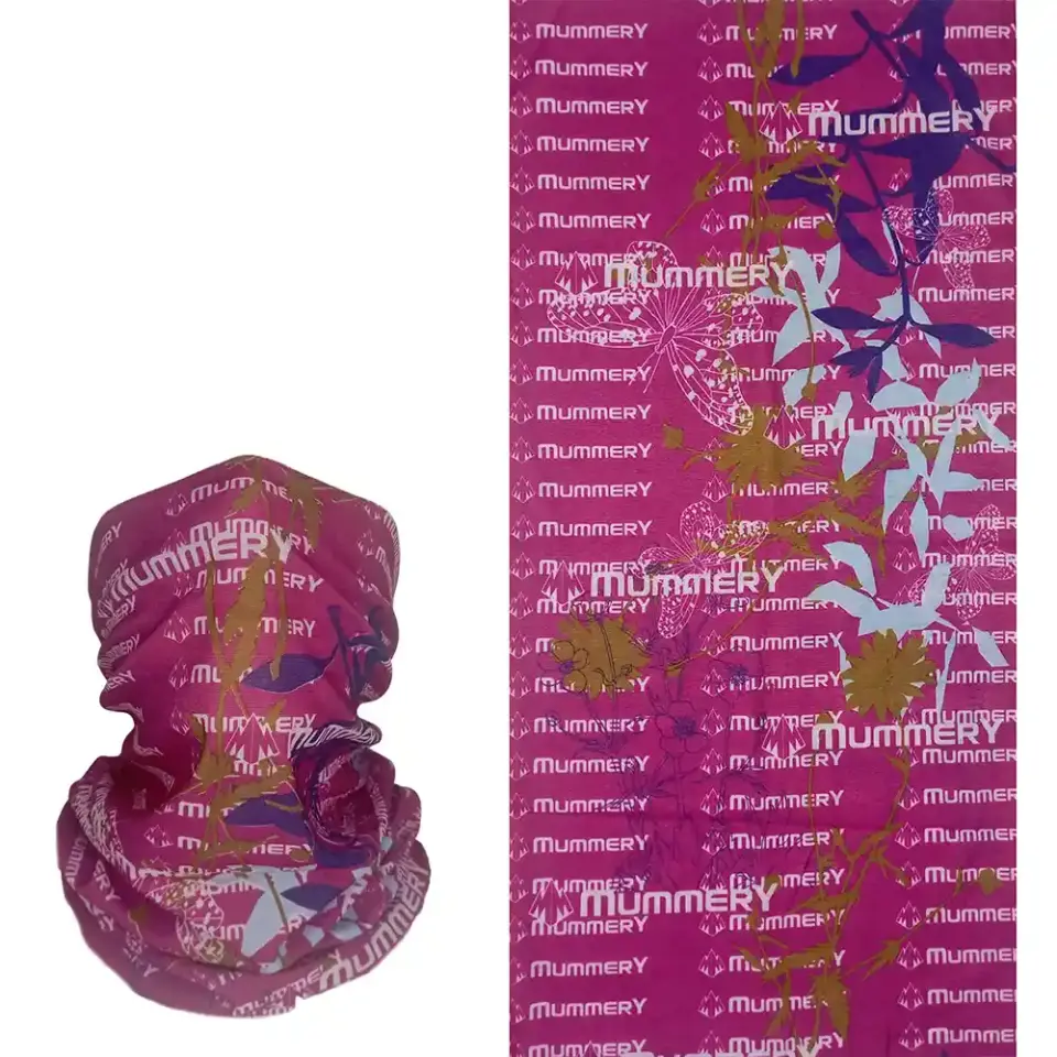 Fuşya Çiçek ve Kelebek Desenli saça bağlanan buff Boru Bandana Saç Bandı