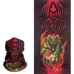 Alevli Kaplan Buff – Tribal Desenli Kırmızı Boyunluk