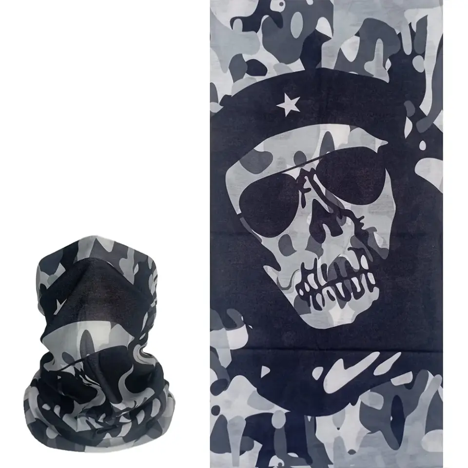 Kamuflaj Kurukafa Desenli saç ve yüze takılan buff Boru Bandana Saç Bandı