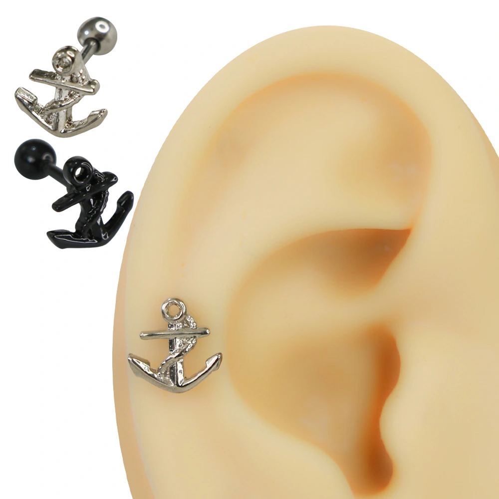 Siyah ve gümüş renk seçenekli 316L cerrahi çelik çapa helix ve lobe kıkırdak piercing