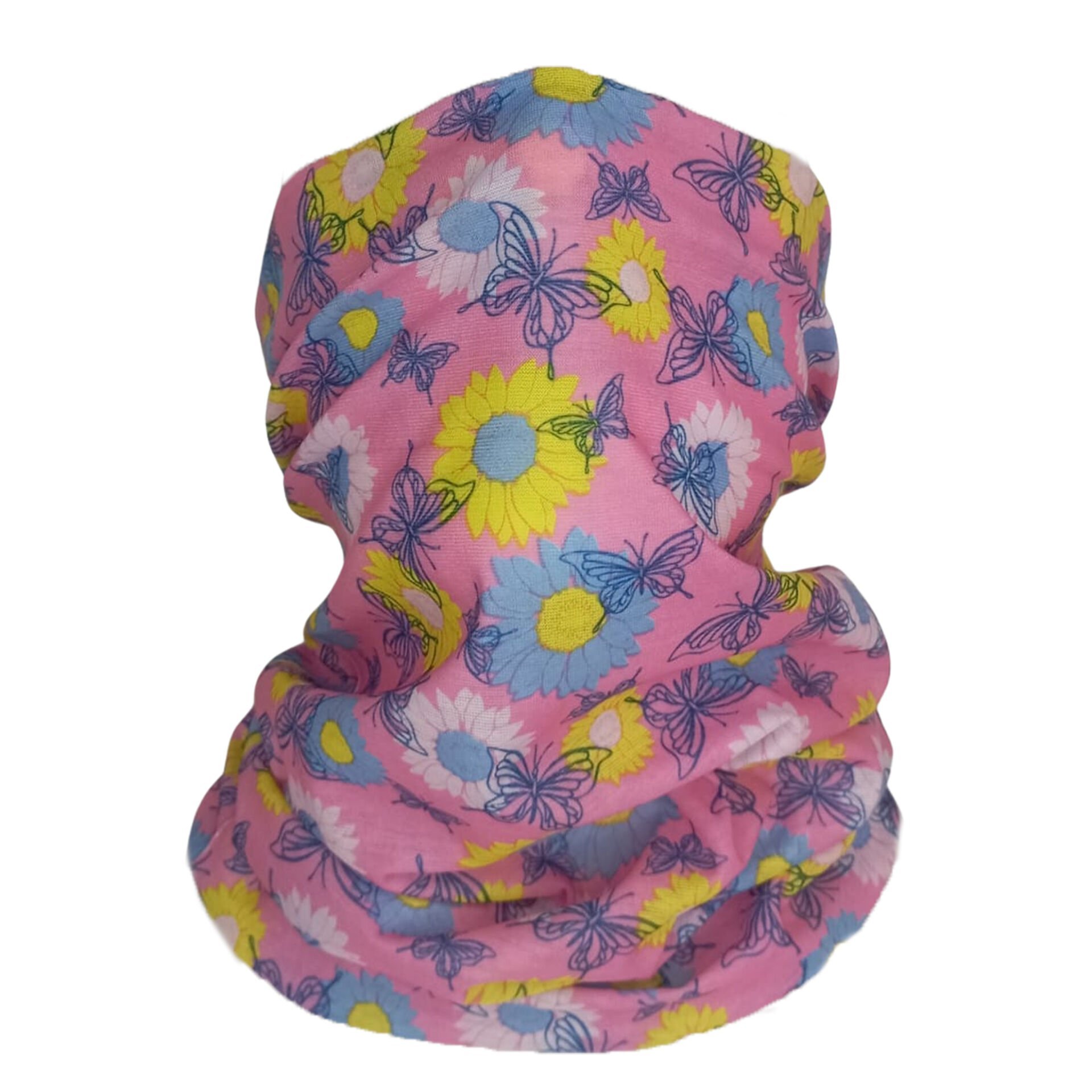 Pembe Çiçekli Kelebek Desenli Buff – Renkli Bahar Bandana