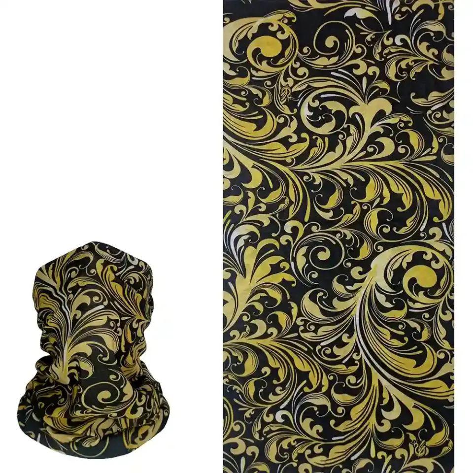 Saça bağlanan Sarı Siyah Barok Desenli buff Boru Bandana Saç Bandı