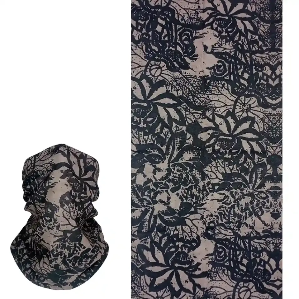 Siyah Egzotik Çiçek Desenli saça bağlanan buff Boru Bandana Saç Bandı