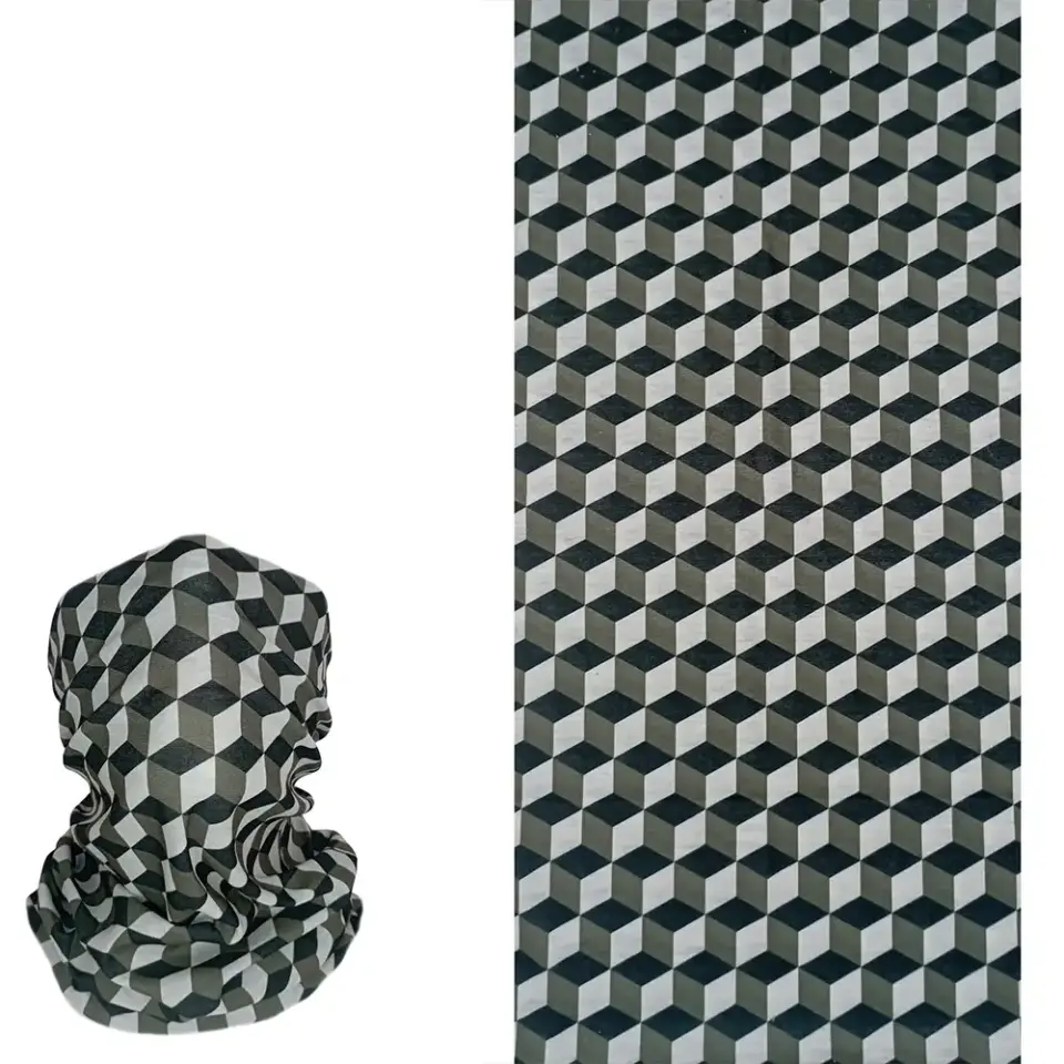 Siyah Beyaz 3D Küp Desenli saça bağlanan buff Boru Bandana Saç Bandı