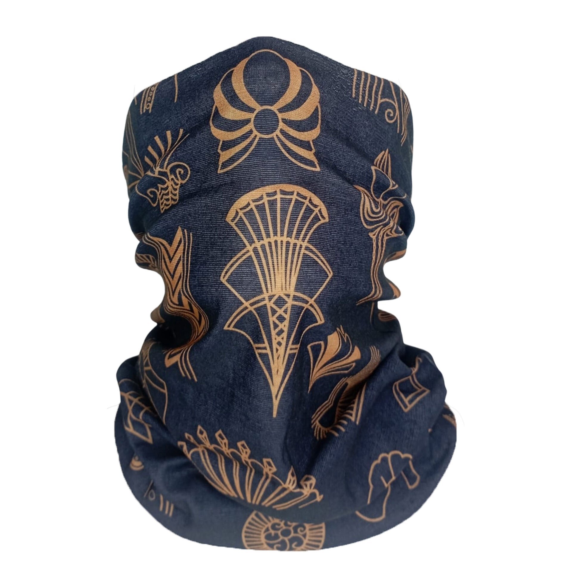 Art Deco Desenli Buff – Altın Sarısı Detaylı Unisex Boyunluk & Bandana