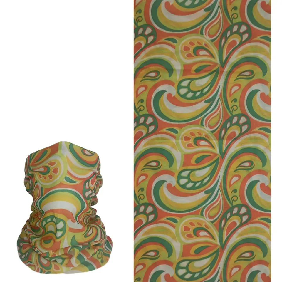 retro bohem desenli kafaya ve boyuna bağlanan buff saç bandı bandana