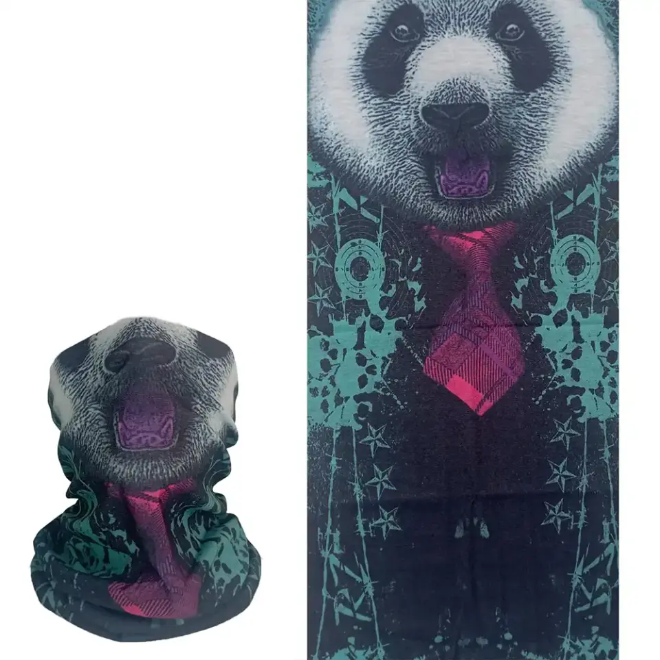 kravatlı panda desenli kafaya ve boyuna bağlanan buff saç bandı bandana