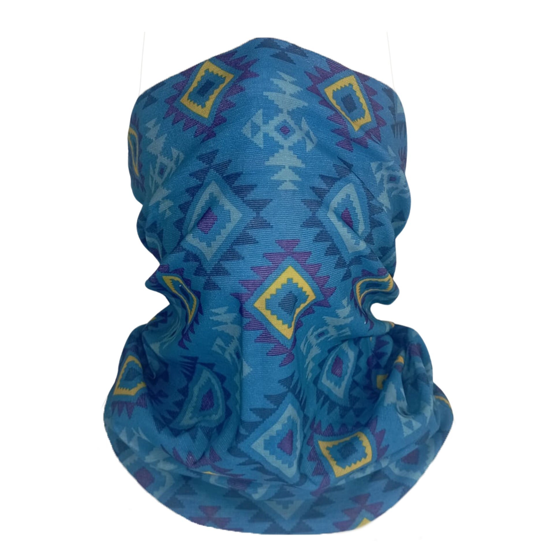 Mavi Tribal Desenli Buff – Etnik Geometrik Çok Amaçlı Bandana