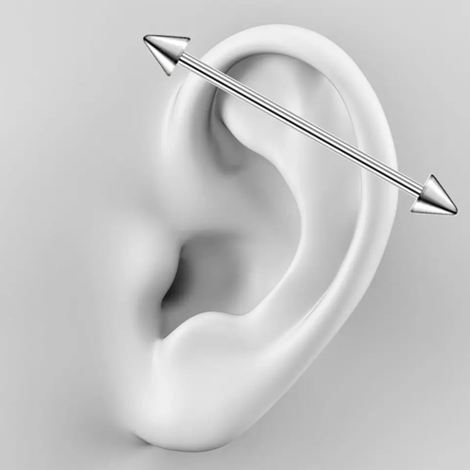 Gümüş Renk Spike Uçlu Cerrahi Çelik Industrial - Köprü Piercing