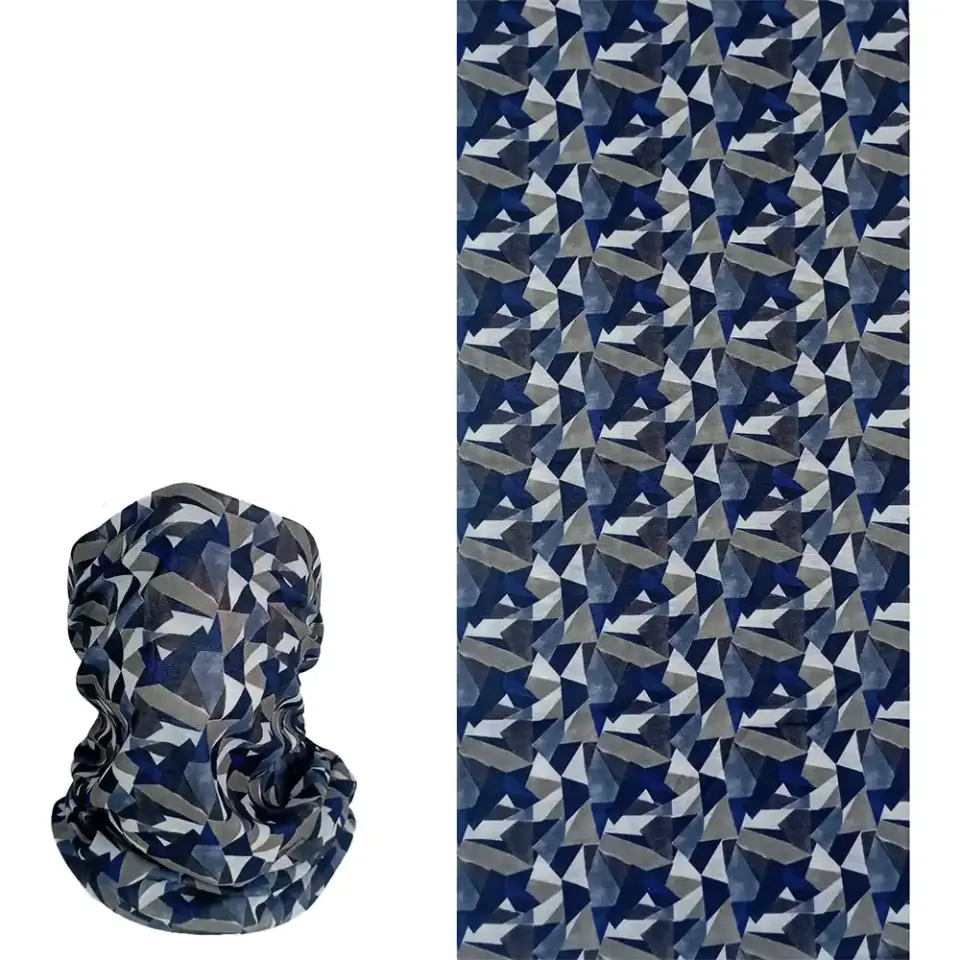 Gri Lacivert Geometrik desenli  saça ve boyuna bağlanan buff Boru Bandana Saç Bandı
