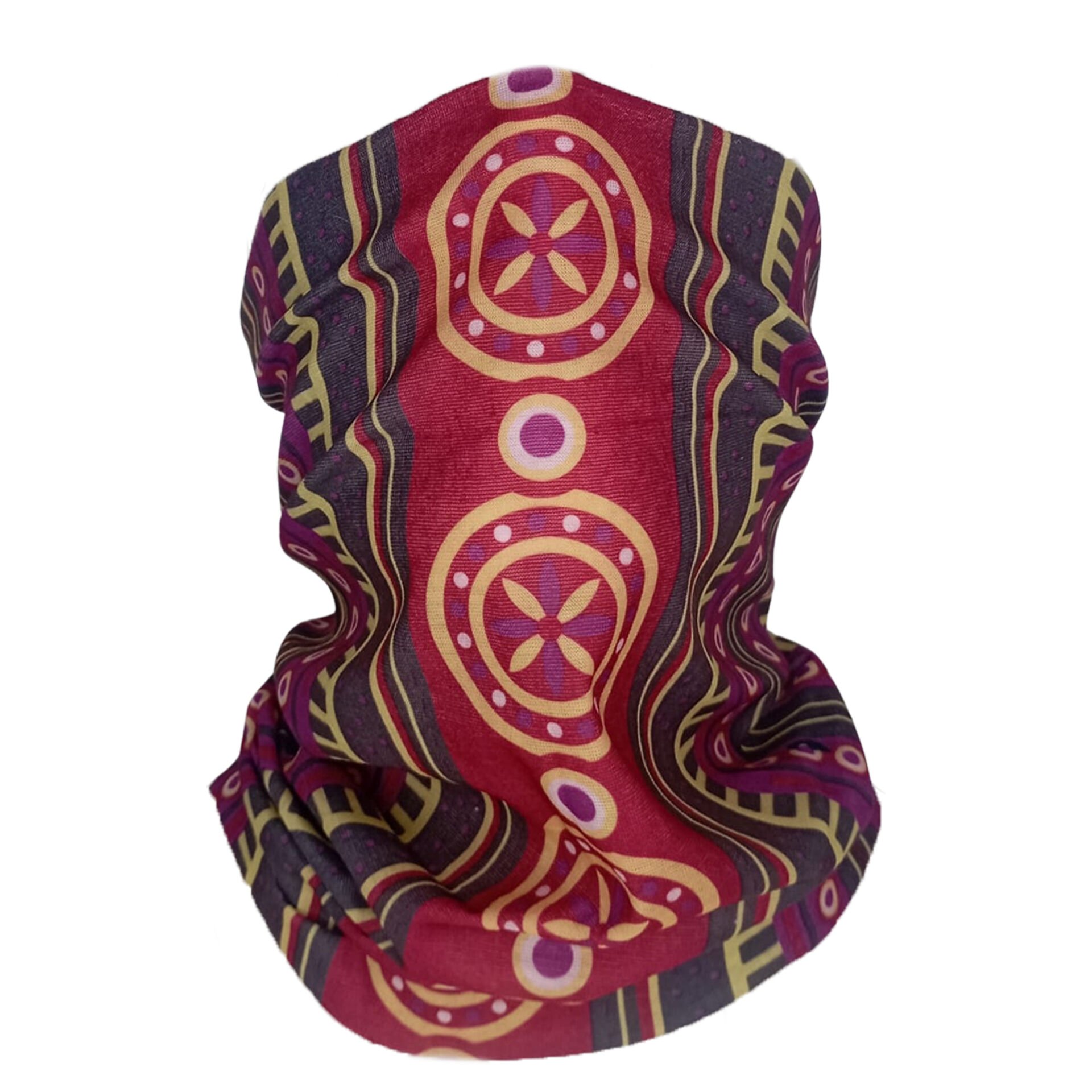 Etnik Desenli Geometrik Buff – Kırmızı Çizgili Boru Bandana