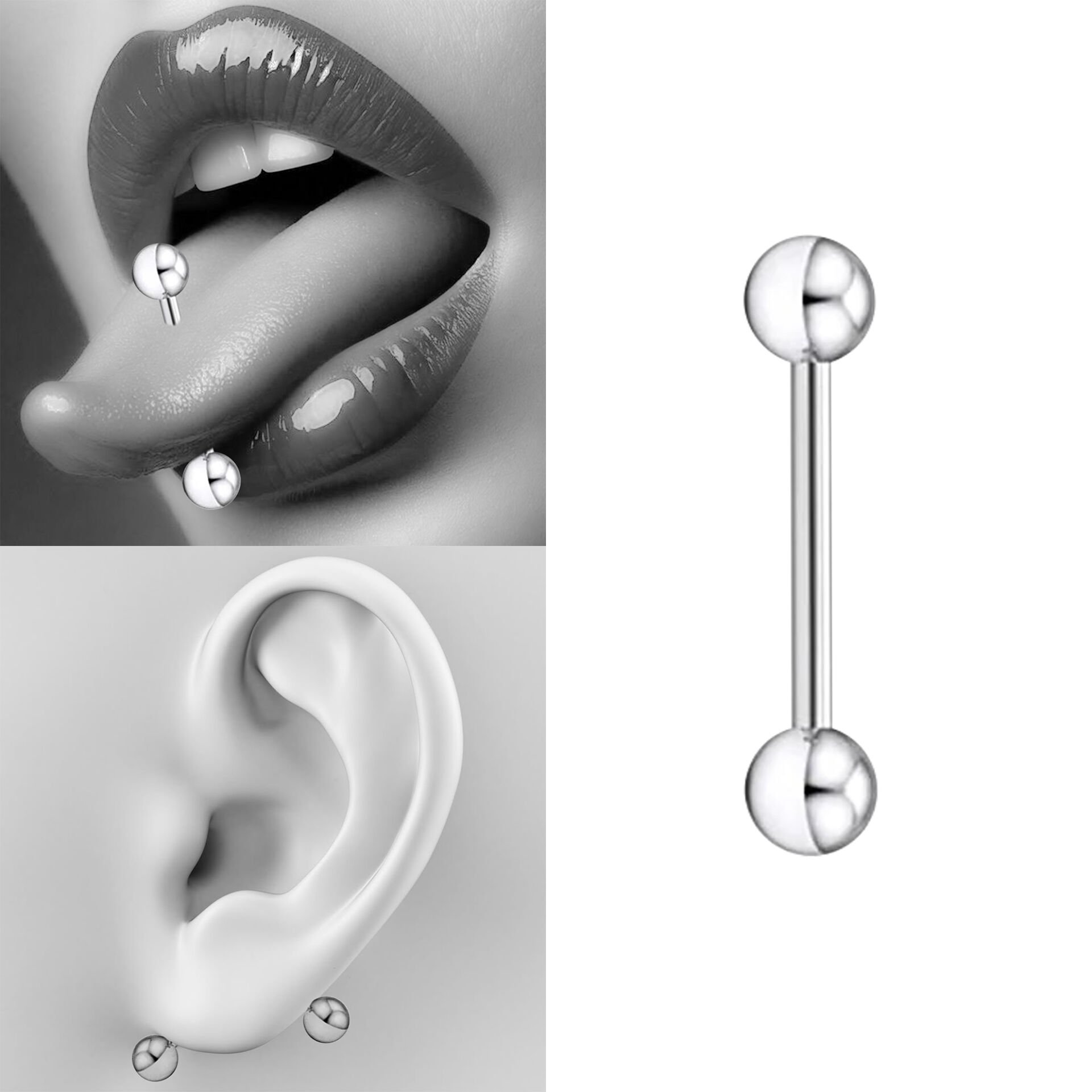 Toplu Çelik 1,6 mm Düz Bar Piercing, Dil-Venom-Transverse Lobe