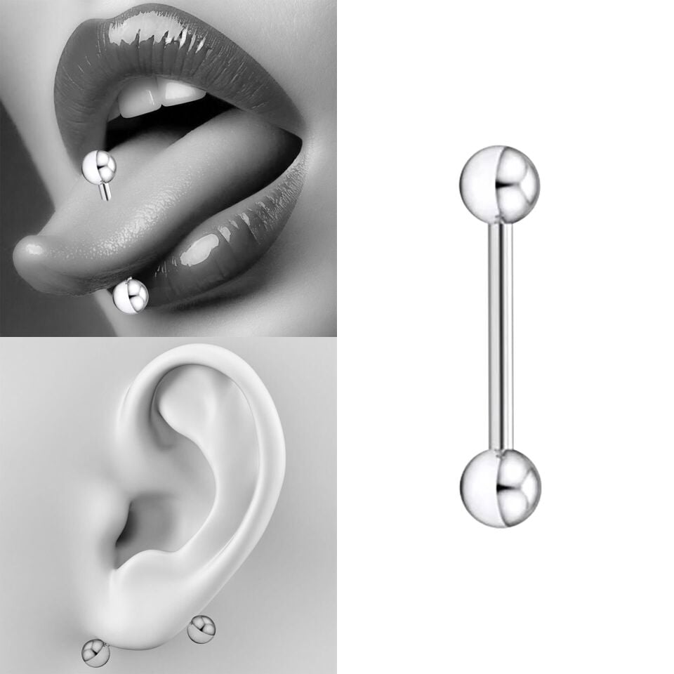 Toplu Çelik 1,6 mm Düz Bar Piercing, Dil-Venom-Transverse Lobe