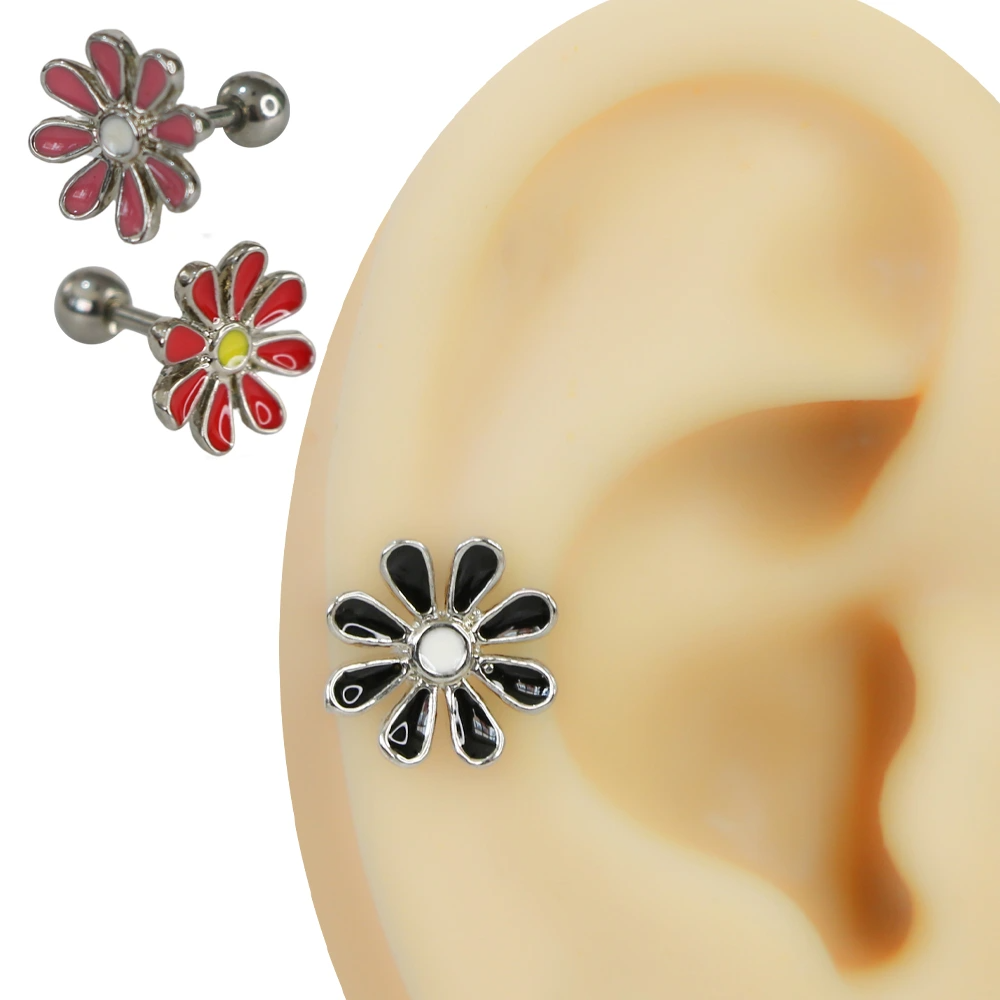 Pembe, kırmızı ve siyah renk alternatiflerinin bir arada yer aldığı papatya piercing renk seçenekleri.