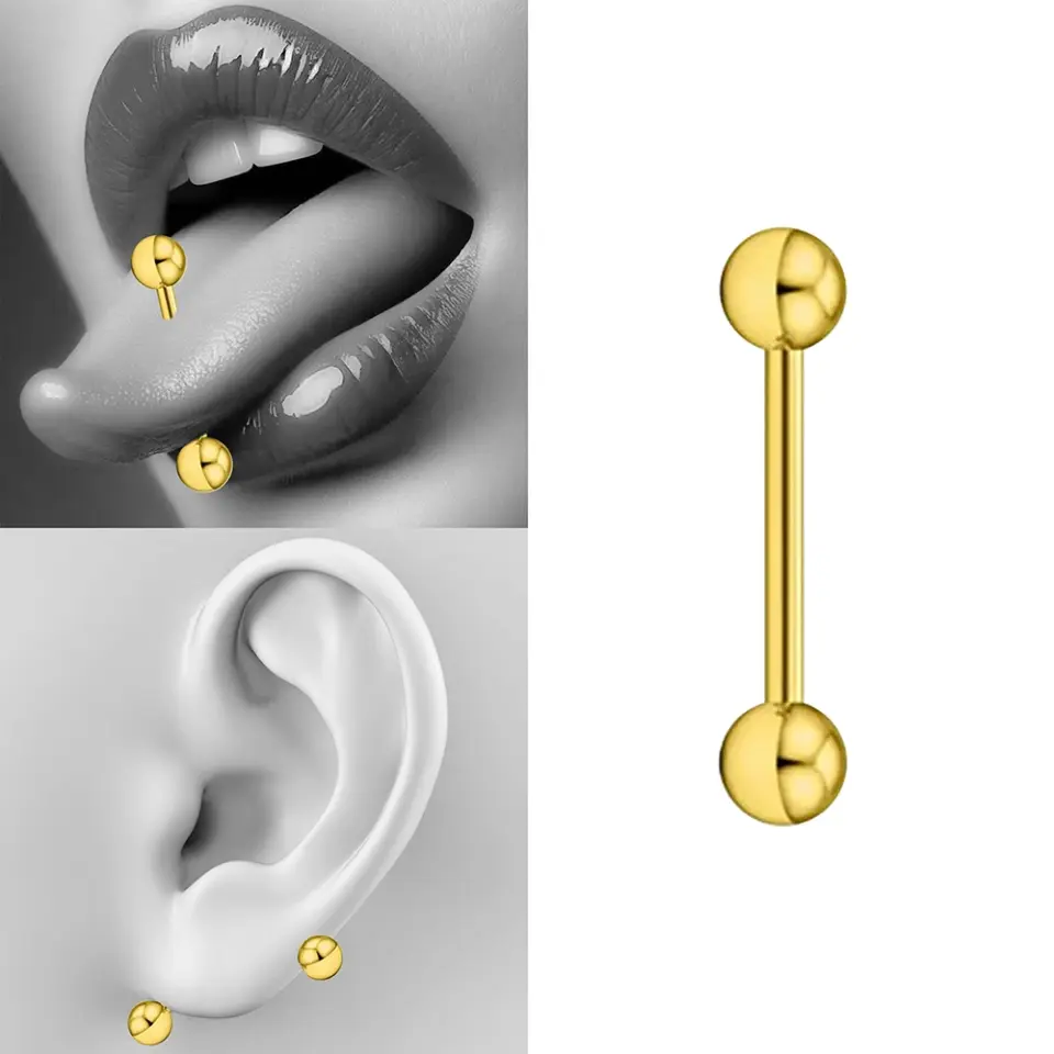 Toplu Gold Renkli 316L Cerrahi Çelik Dil Piercing