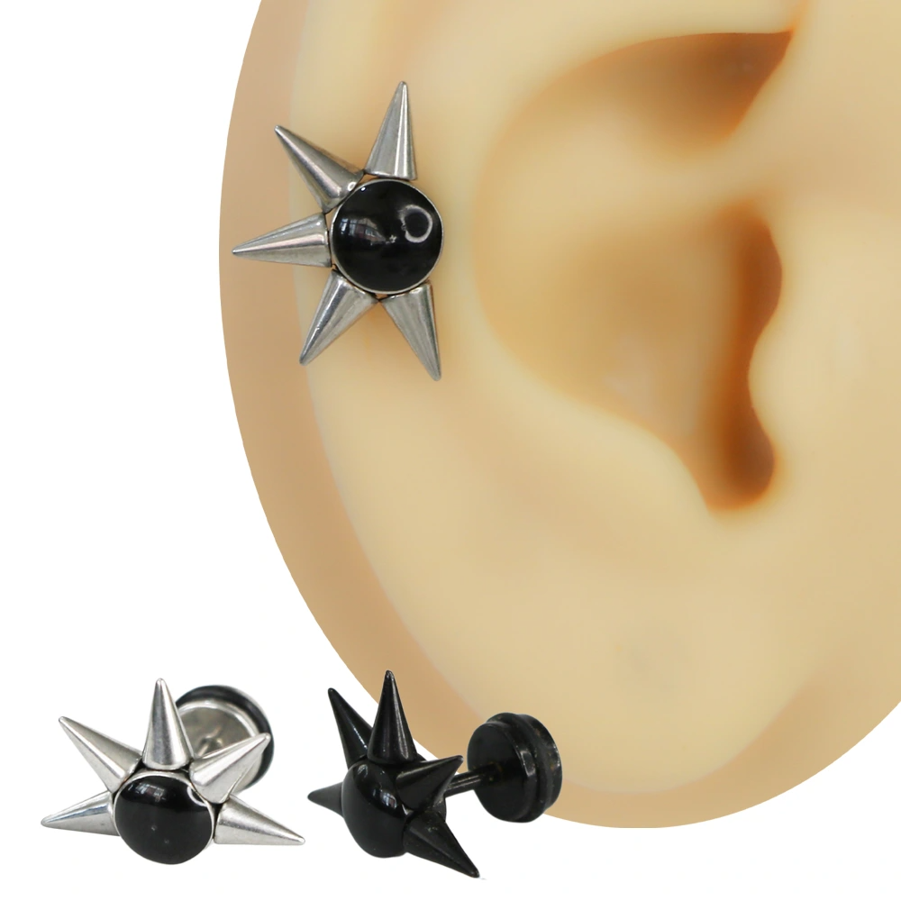 dikenli-topuz-sahte-tunel-siyah-gumus-lobe-piercing