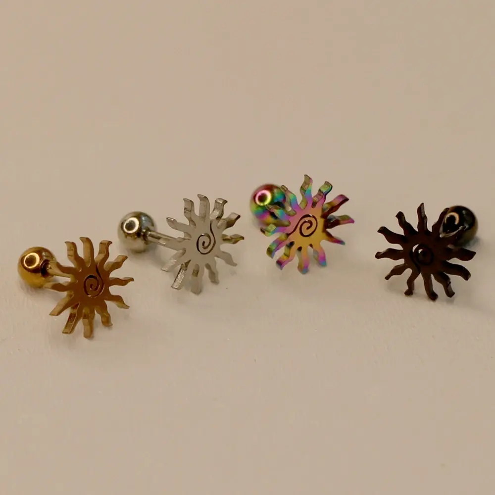 Siyah cerrahi çelik kıkırdak helix piercing spiral güneş tasarım