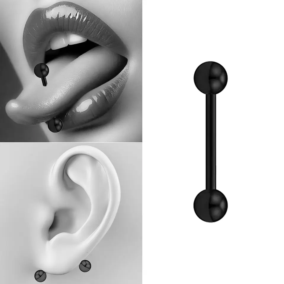 Toplu Siyah Renkli 316L Cerrahi Çelik Dil Piercing