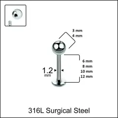 Kararmaz ve paslanmaz özellikli cerrahi çelik piercing ölçü detayları