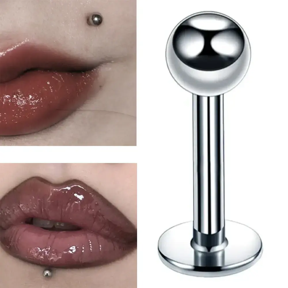 316L cerrahi çelik gümüş renk dudak piercing görünümü