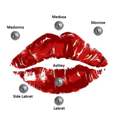 toplu dudak piercing bölgelerinin şema resmi