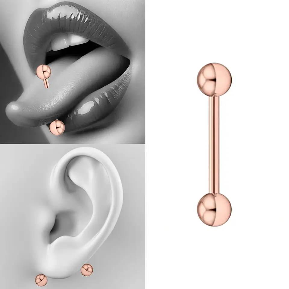 Toplu Rose Renkli 316L Cerrahi Çelik Dil Piercing