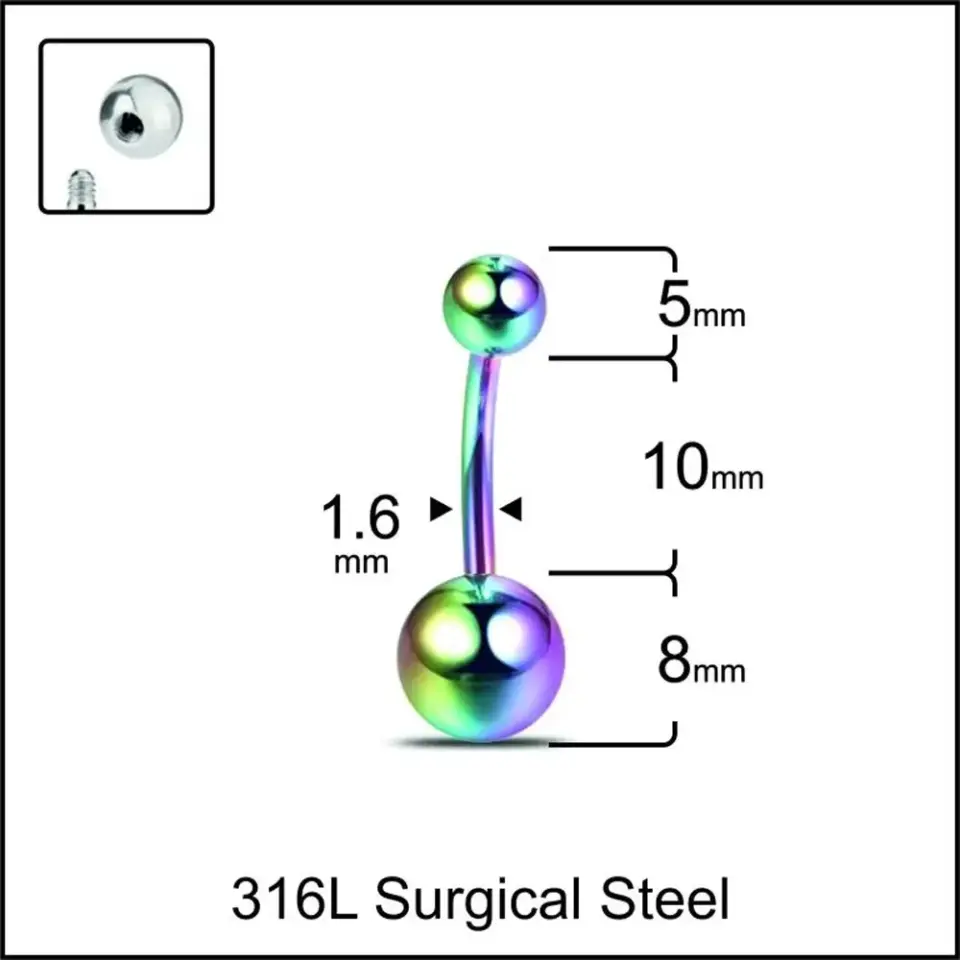 Gökkuşağı Renkli 316L Cerrahi Çelik Göbek Piercing Renk Detayı