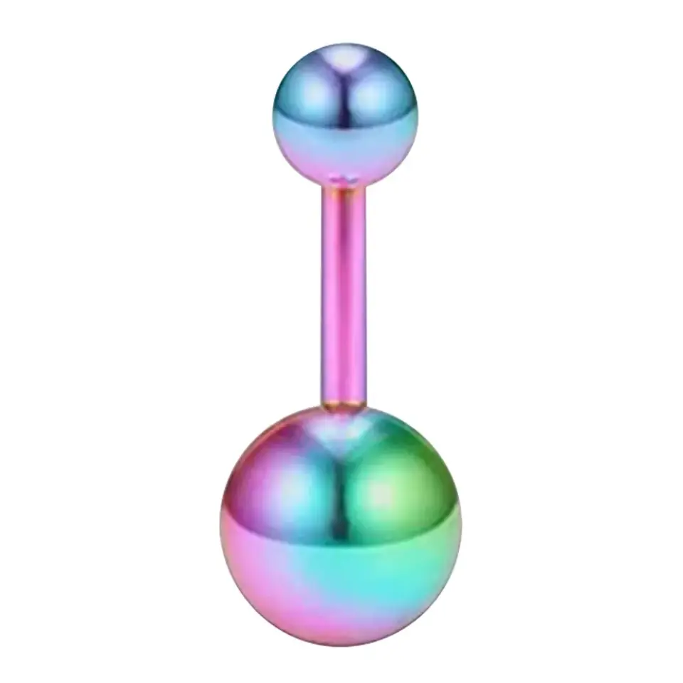 Gökkuşağı Renkli Çift Toplu 316L Cerrahi Çelik Göbek Piercing Genel Görünüm