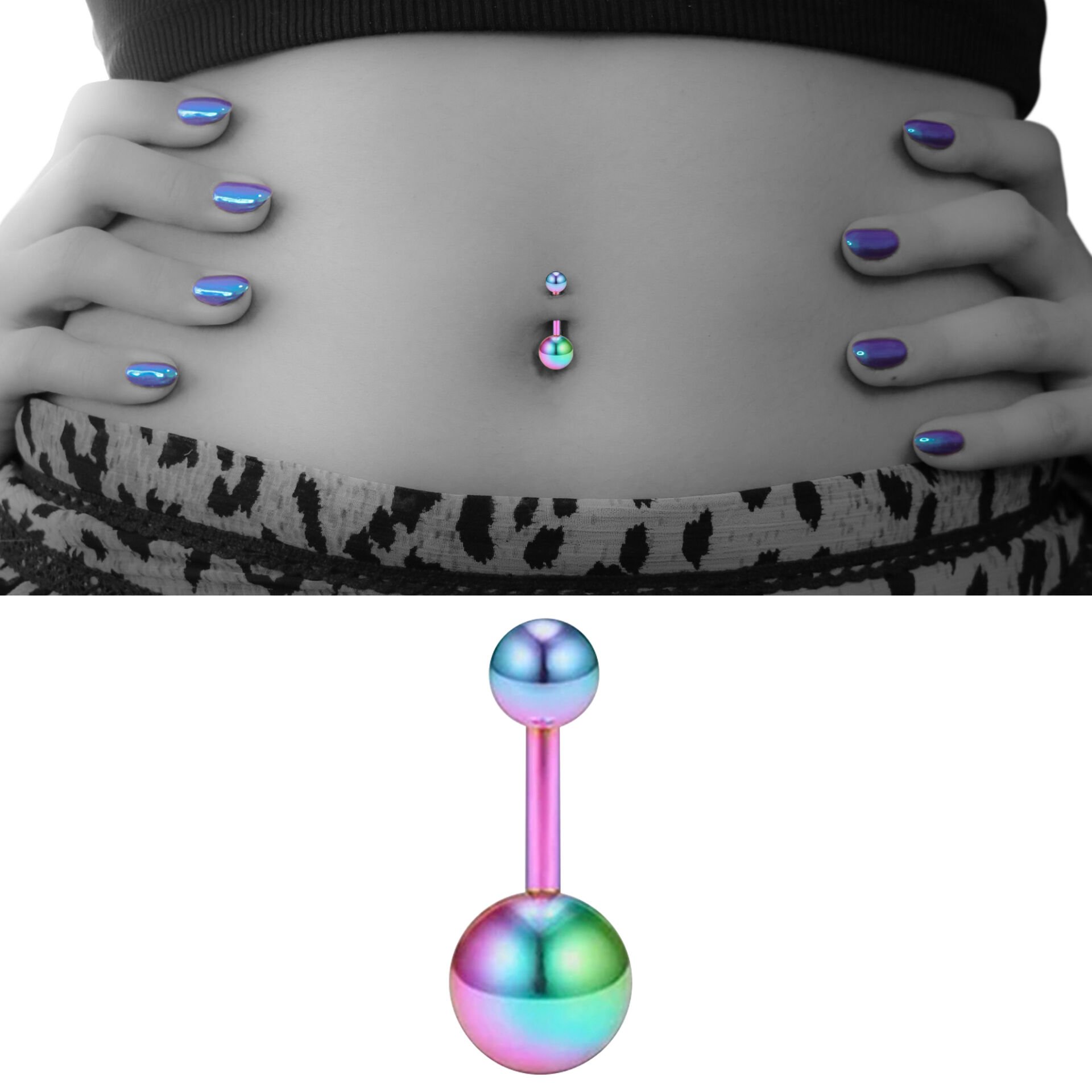 Toplu Gökkuşağı Çelik Göbek Piercing