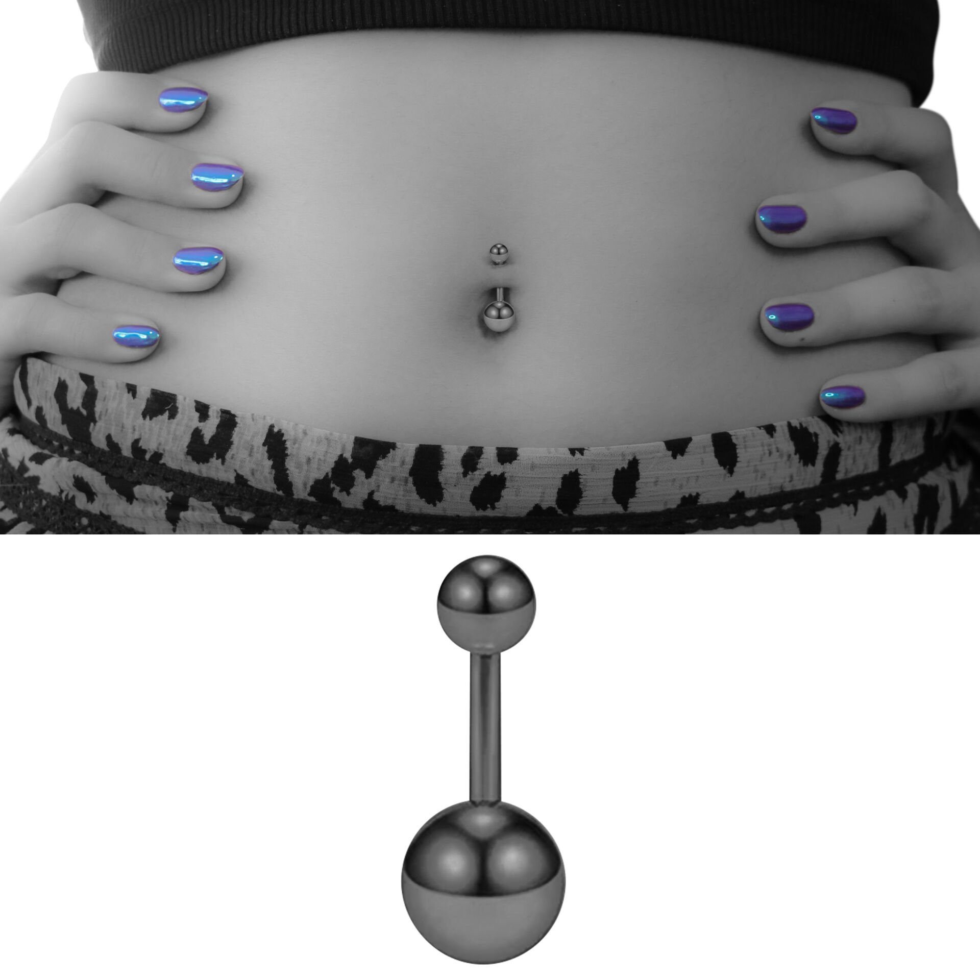 Toplu Siyah Çelik Göbek Piercing