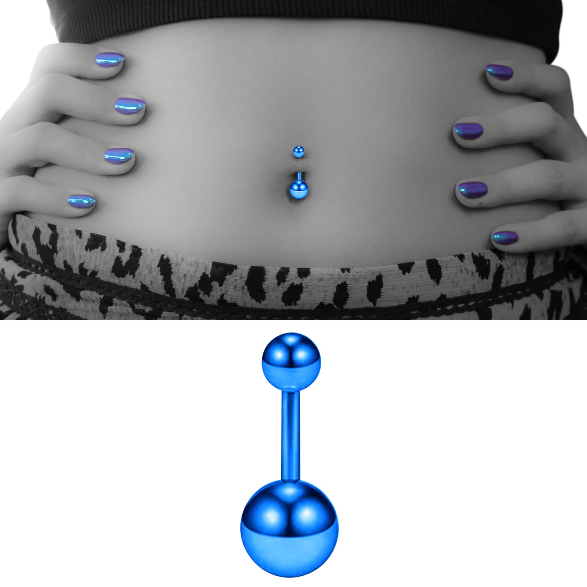 Toplu Mavi Çelik Göbek Piercing