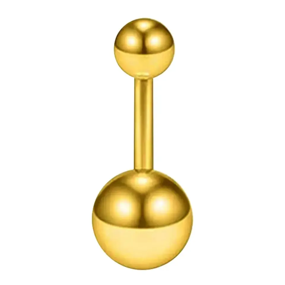 Altın Renk Toplu 316L Cerrahi Çelik Göbek Piercing Genel Görünüm ve Işıltı