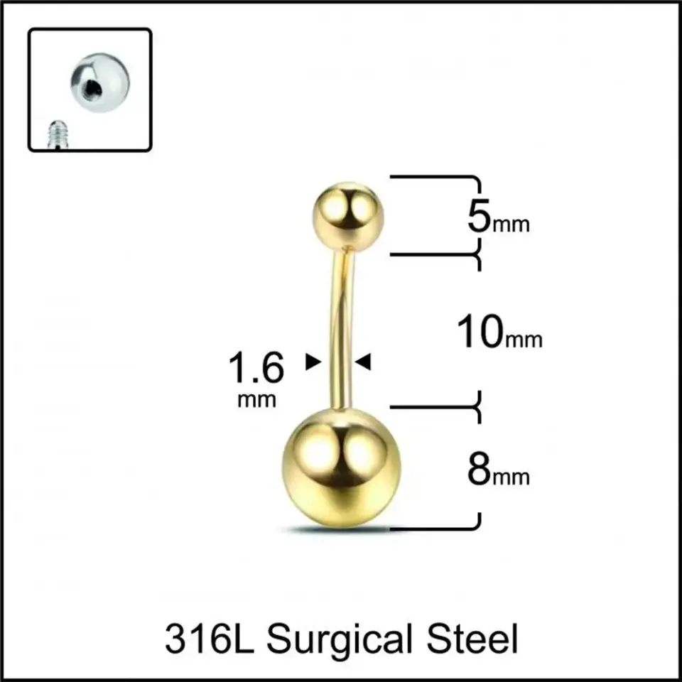 Altın Kaplama Çift Toplu 316L Cerrahi Çelik Göbek Piercing Detayı