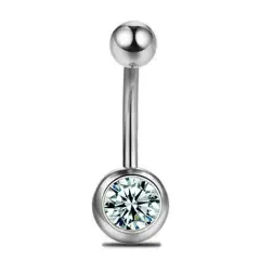 Gümüş Renk Tek Taşlı 316L Cerrahi Çelik Göbek Piercing Genel Görünüm