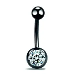 Siyah Kristal Taşlı 316L Cerrahi Çelik Göbek Piercing Genel Görünüm