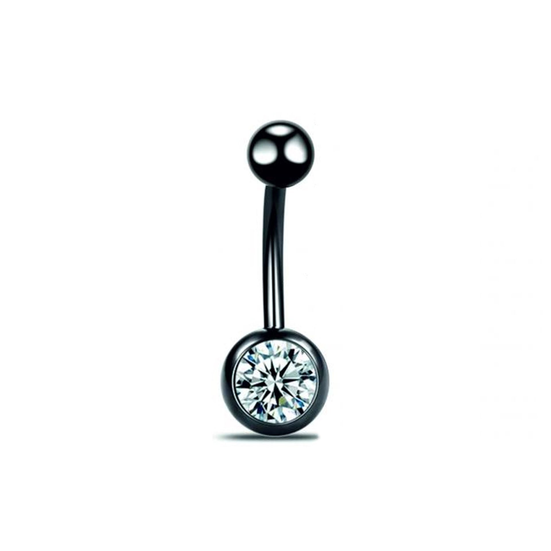 Taşlı Toplu Siyah Çelik Göbek Piercing