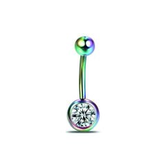 Taşlı Toplu Gökkuşağı Çelik Göbek Piercing