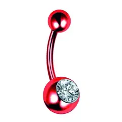 Kırmızı Kristal Taşlı 316L Cerrahi Çelik Göbek Piercing Genel Görünüm