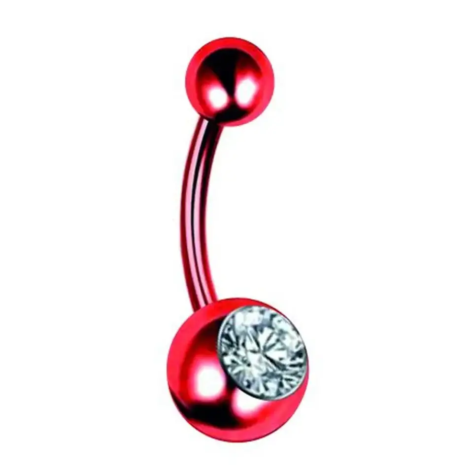 Kırmızı Kristal Taşlı 316L Cerrahi Çelik Göbek Piercing Genel Görünüm