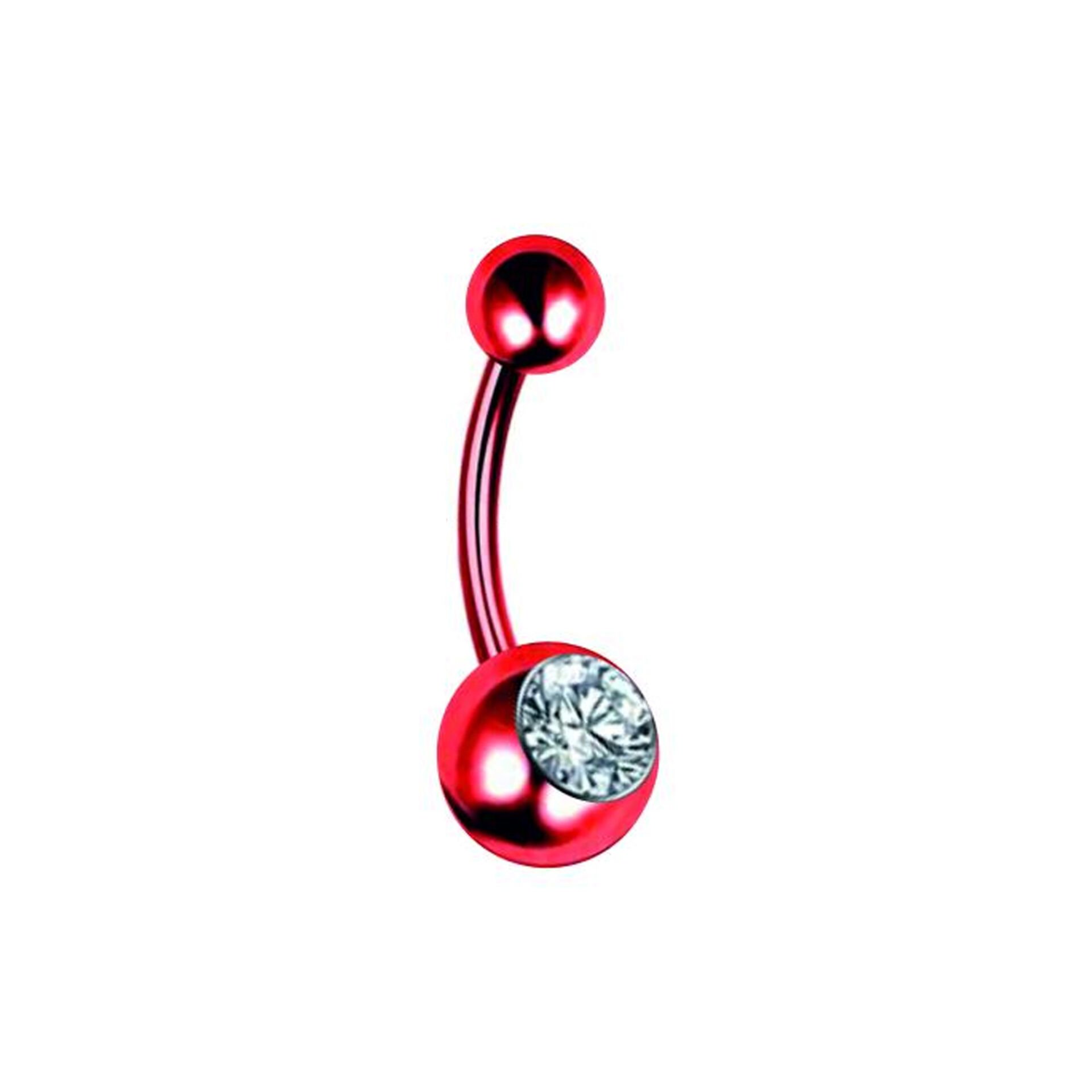 Taşlı Toplu Kırmızı Çelik Göbek Piercing