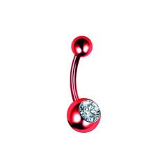Taşlı Toplu Kırmızı Çelik Göbek Piercing