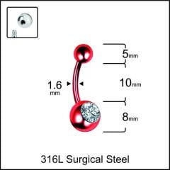 Taşlı Toplu Kırmızı Çelik Göbek Piercing