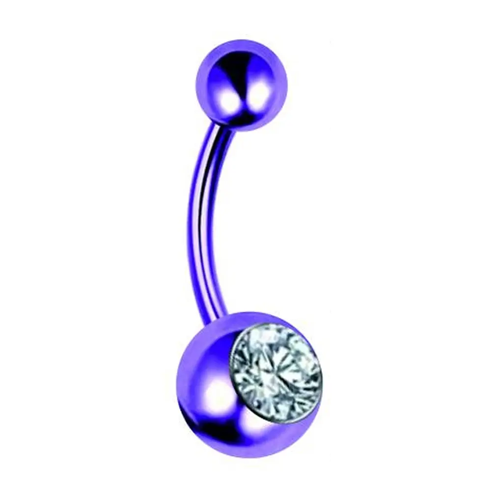 Mor Kristal Taşlı 316L Cerrahi Çelik Göbek Piercing Genel Görünüm