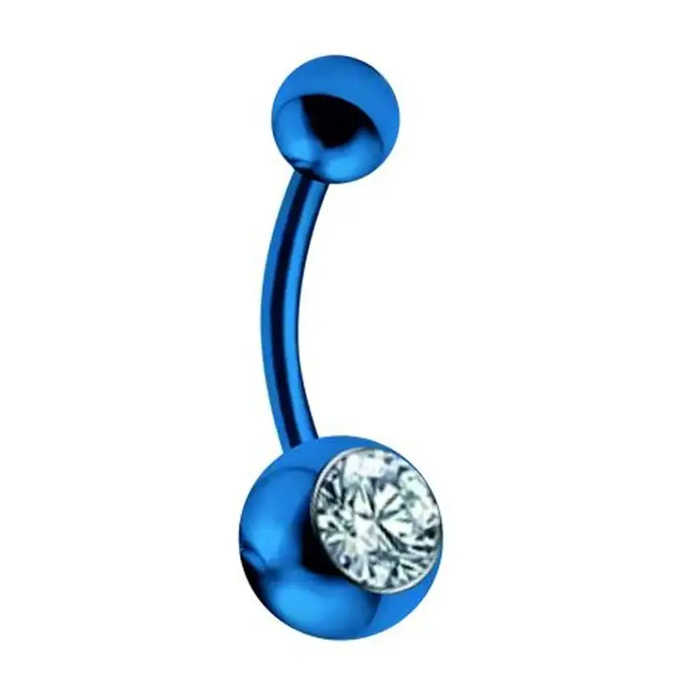 Mavi Renk Tek Taşlı 316L Cerrahi Çelik Göbek Piercing Genel Görünüm