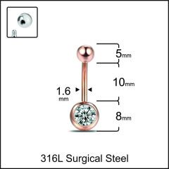 Taşlı Toplu Rose Çelik Göbek Piercing