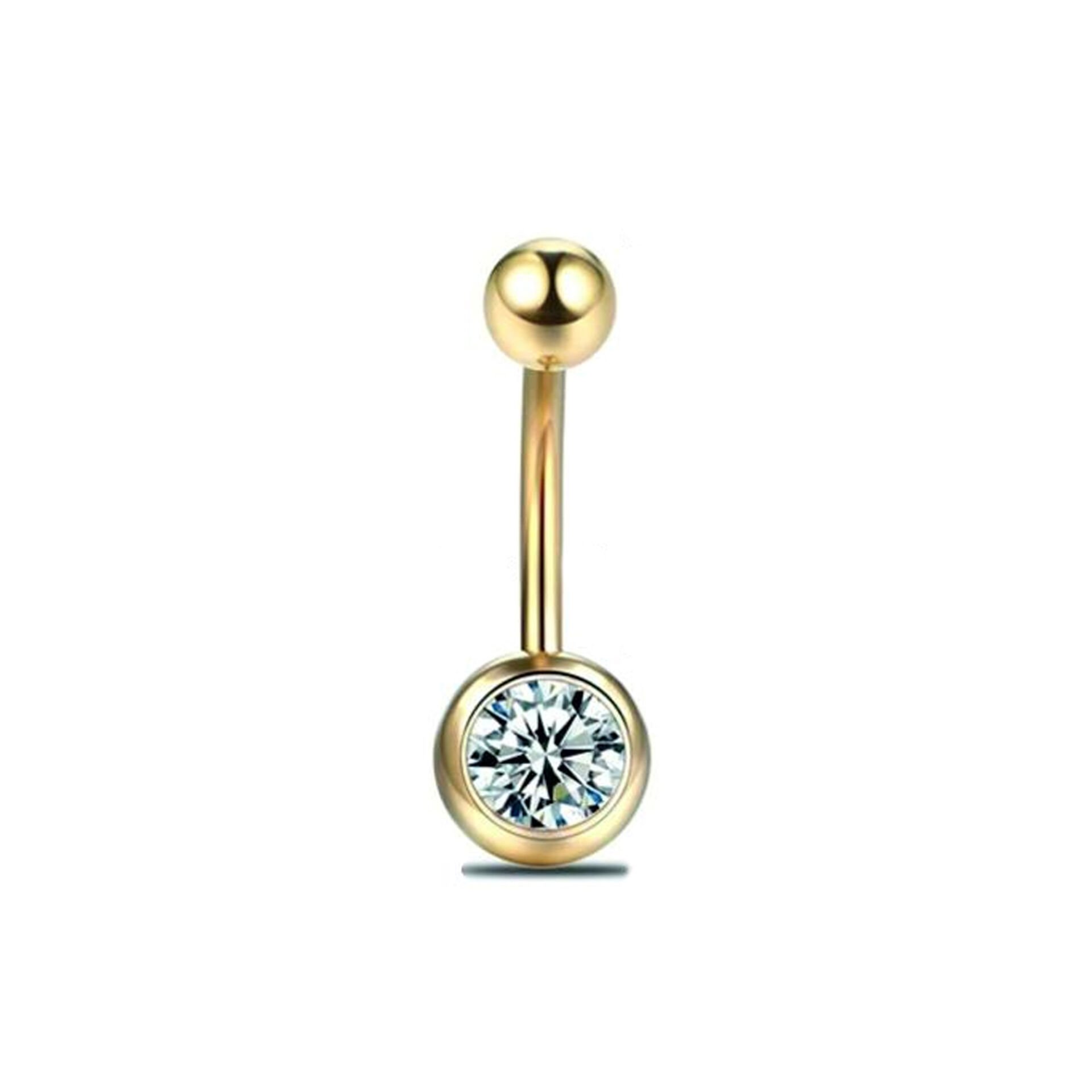 Taşlı Toplu Gold Çelik Göbek Piercing