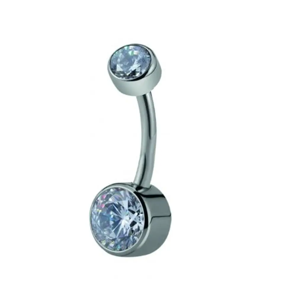 Gümüş Renk Çift Taşlı 316L Cerrahi Çelik Göbek Piercing Genel Görünüm
