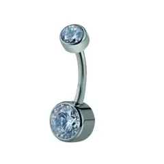 Gümüş Renk Çift Taşlı 316L Cerrahi Çelik Göbek Piercing Genel Görünüm